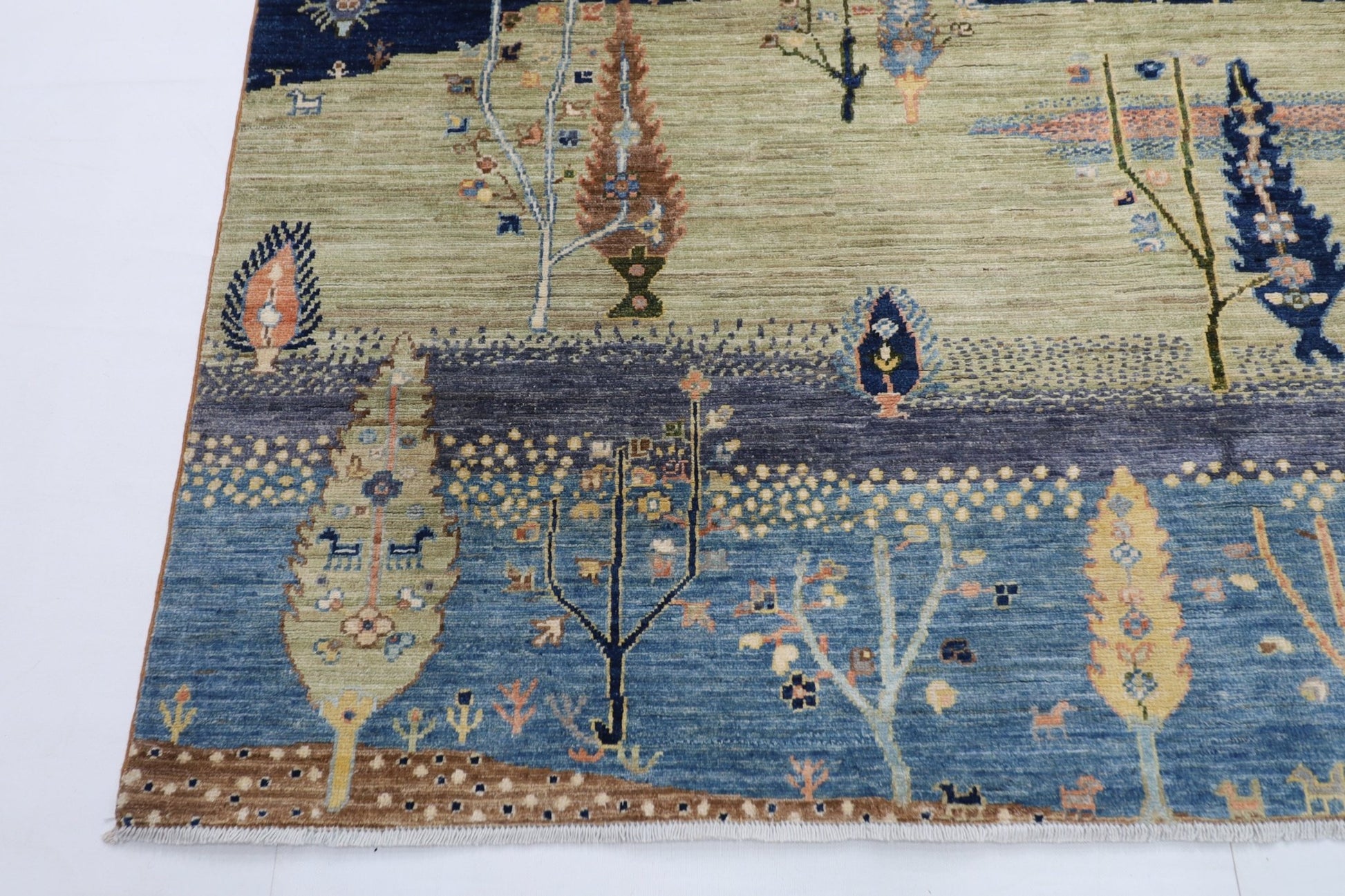 204 x 294 cm | Tree of life Area Rug Afghan Hand Knotted veg Dye Wool carpet - ART WOOL CARPET