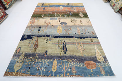 204 x 294 cm | Tree of life Area Rug Afghan Hand Knotted veg Dye Wool carpet - ART WOOL CARPET