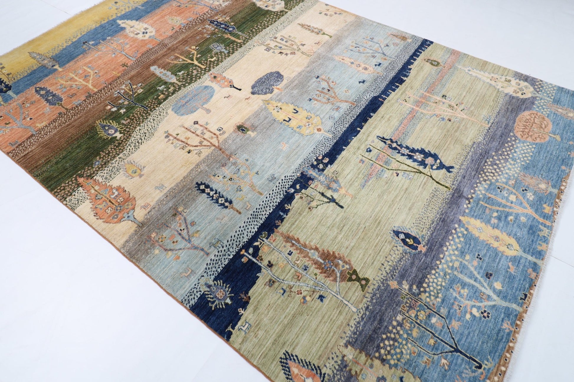 204 x 294 cm | Tree of life Area Rug Afghan Hand Knotted veg Dye Wool carpet - ART WOOL CARPET