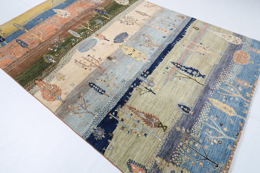 204 x 294 cm | Tree of life Area Rug Afghan Hand Knotted veg Dye Wool carpet - ART WOOL CARPET