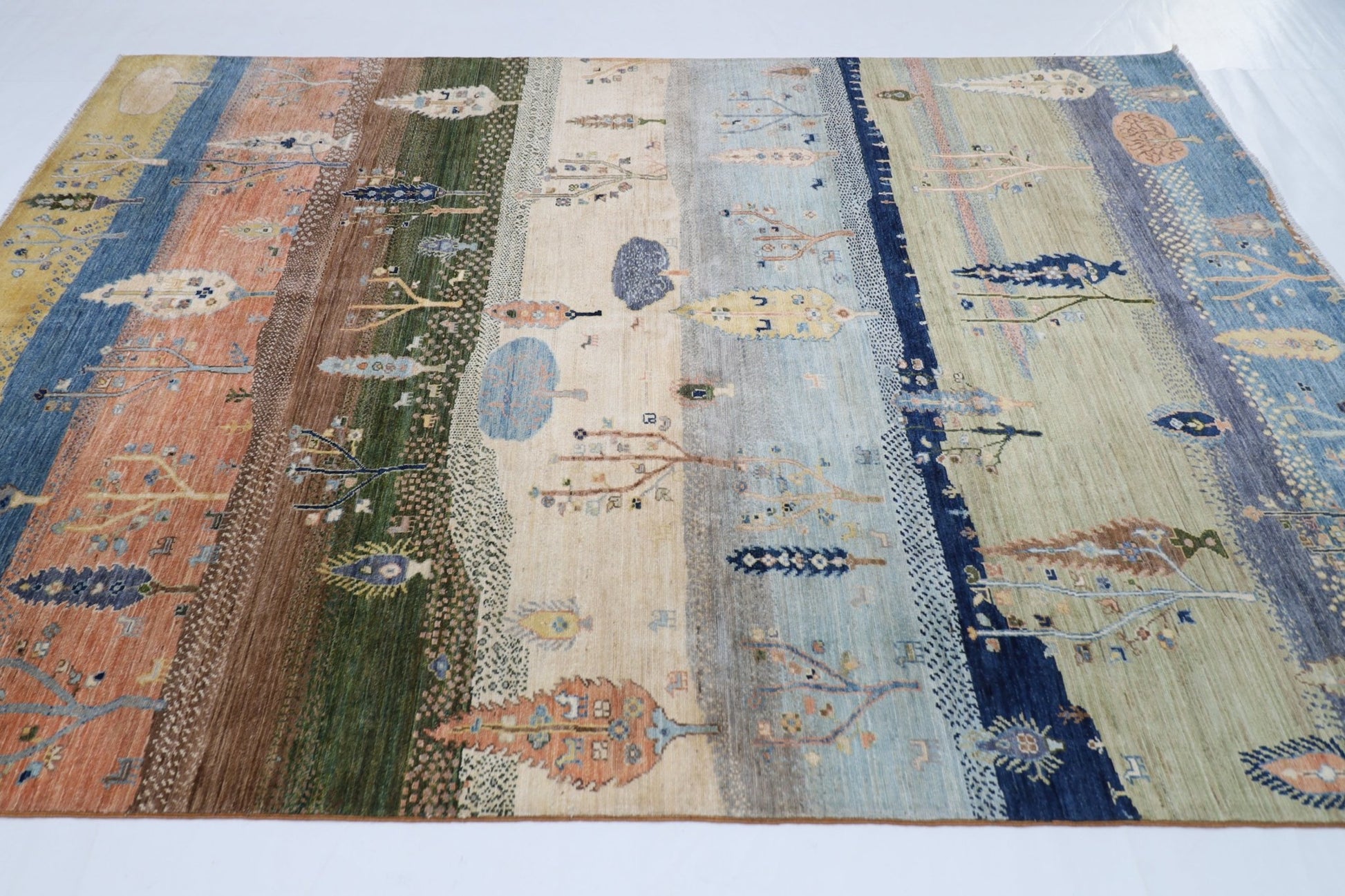 204 x 294 cm | Tree of life Area Rug Afghan Hand Knotted veg Dye Wool carpet - ART WOOL CARPET
