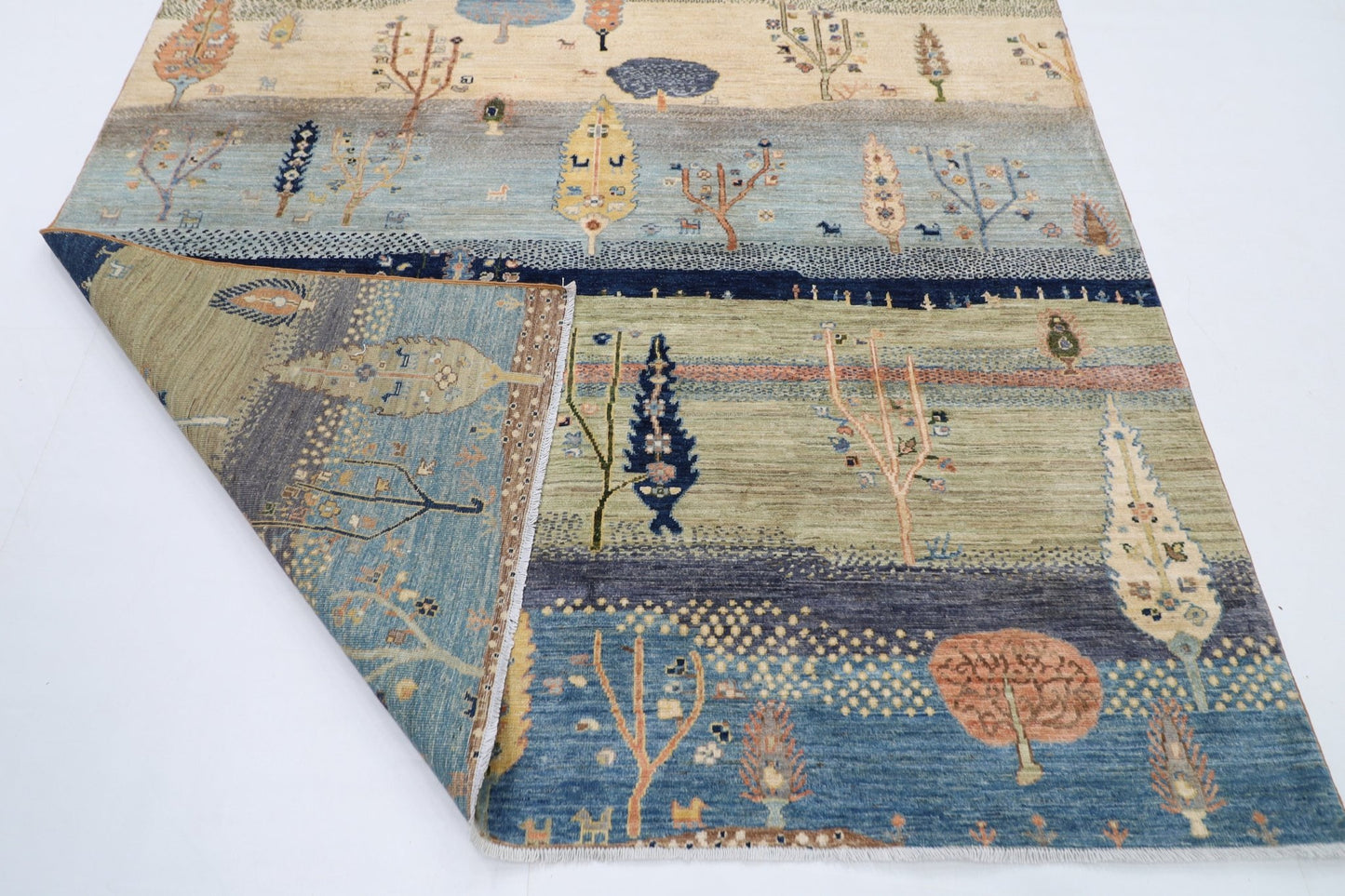 204 x 294 cm | Tree of life Area Rug Afghan Hand Knotted veg Dye Wool carpet - ART WOOL CARPET