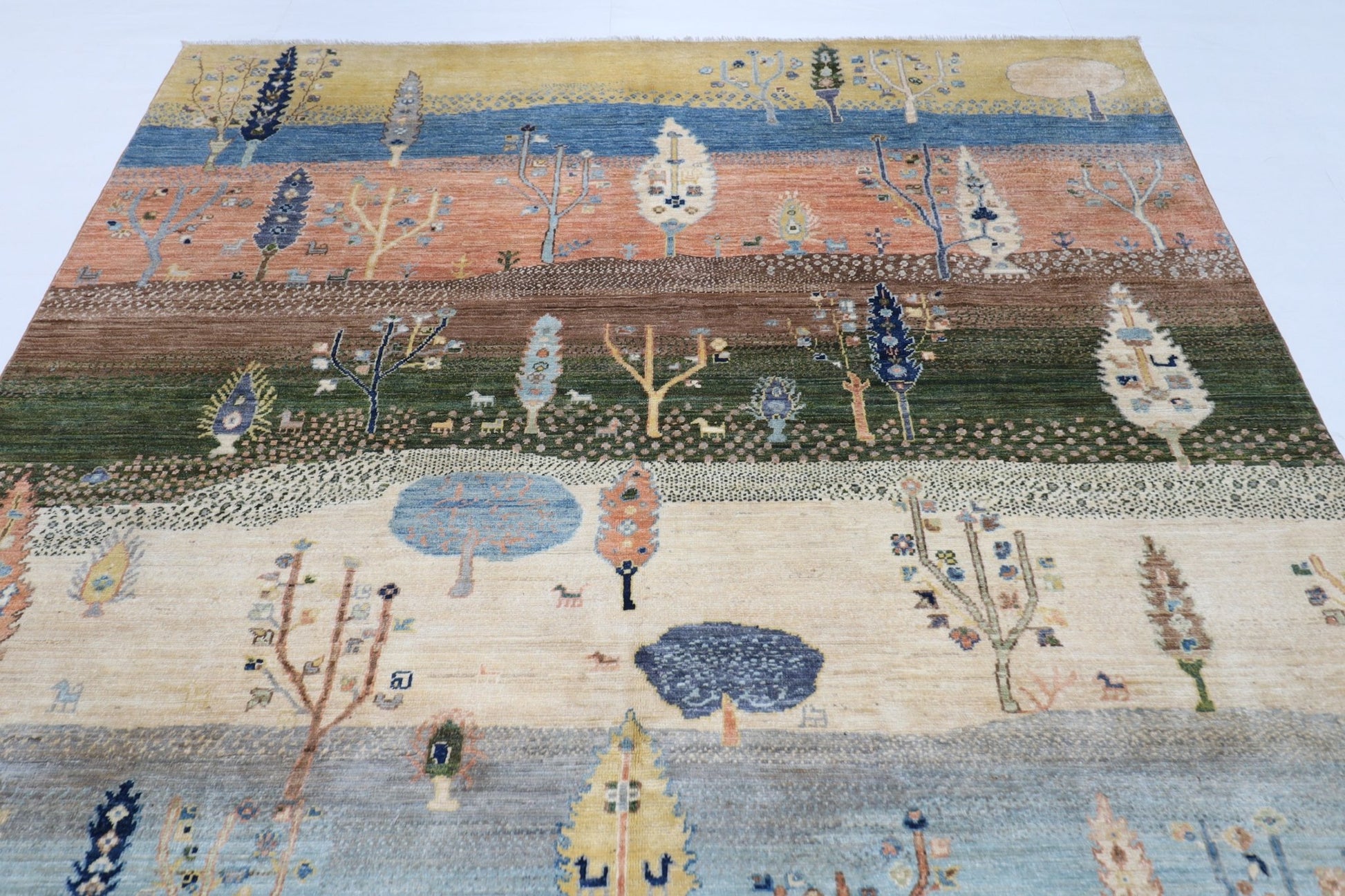 204 x 294 cm | Tree of life Area Rug Afghan Hand Knotted veg Dye Wool carpet - ART WOOL CARPET