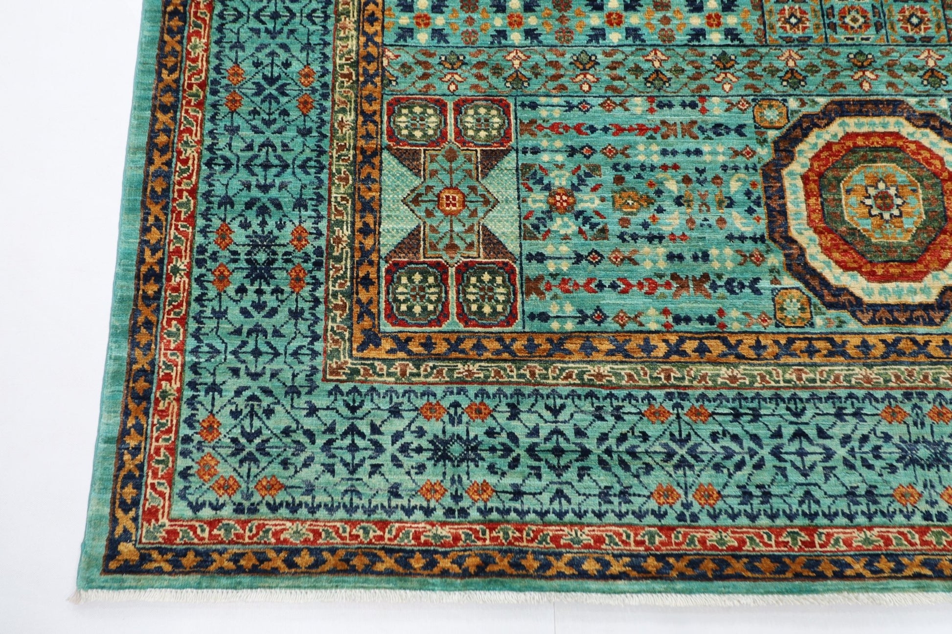 207 x 300 cm | Mamluk Area Rug Afghan Hand Knotted veg Dye Wool carpet - ART WOOL CARPET
