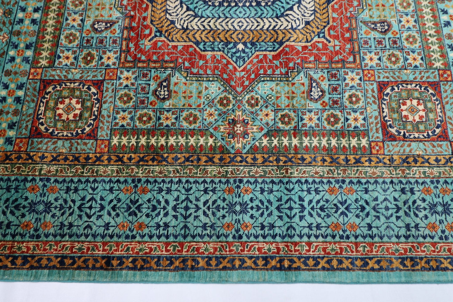 207 x 300 cm | Mamluk Area Rug Afghan Hand Knotted veg Dye Wool carpet - ART WOOL CARPET
