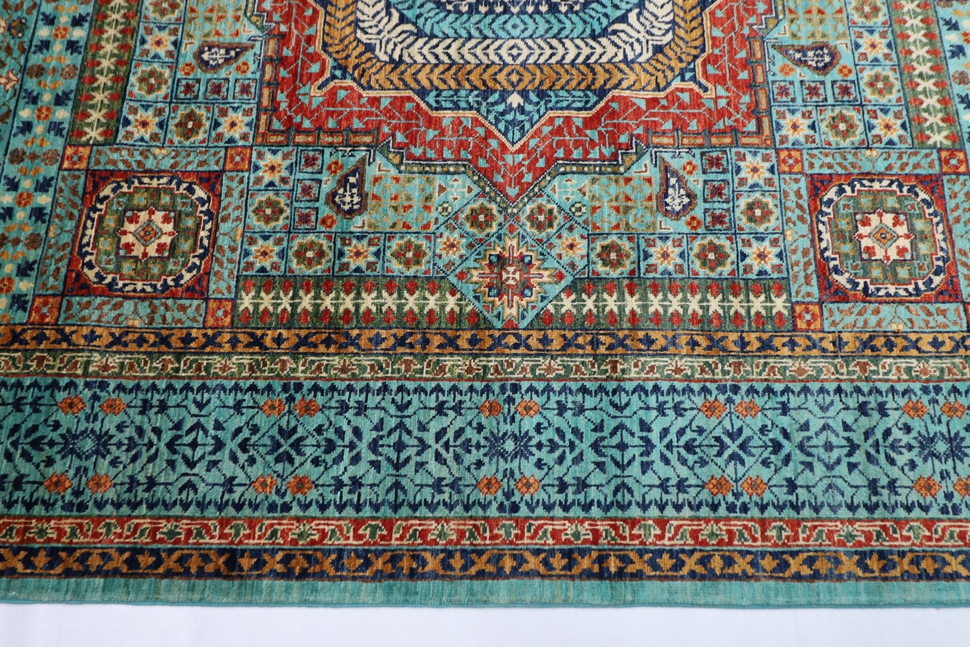 207 x 300 cm | Mamluk Area Rug Afghan Hand Knotted veg Dye Wool carpet - ART WOOL CARPET