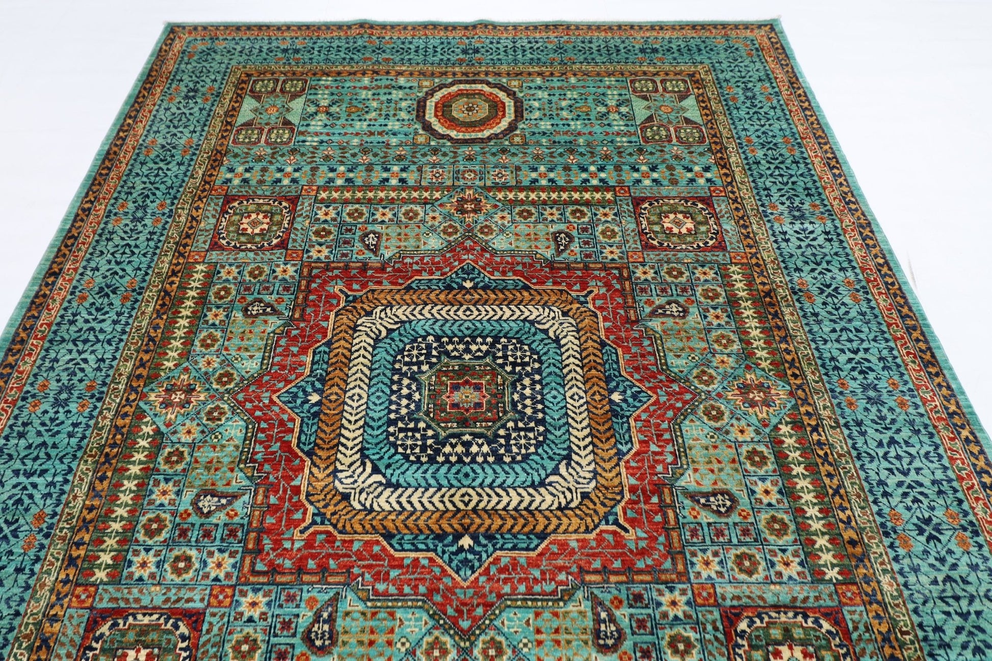 207 x 300 cm | Mamluk Area Rug Afghan Hand Knotted veg Dye Wool carpet - ART WOOL CARPET