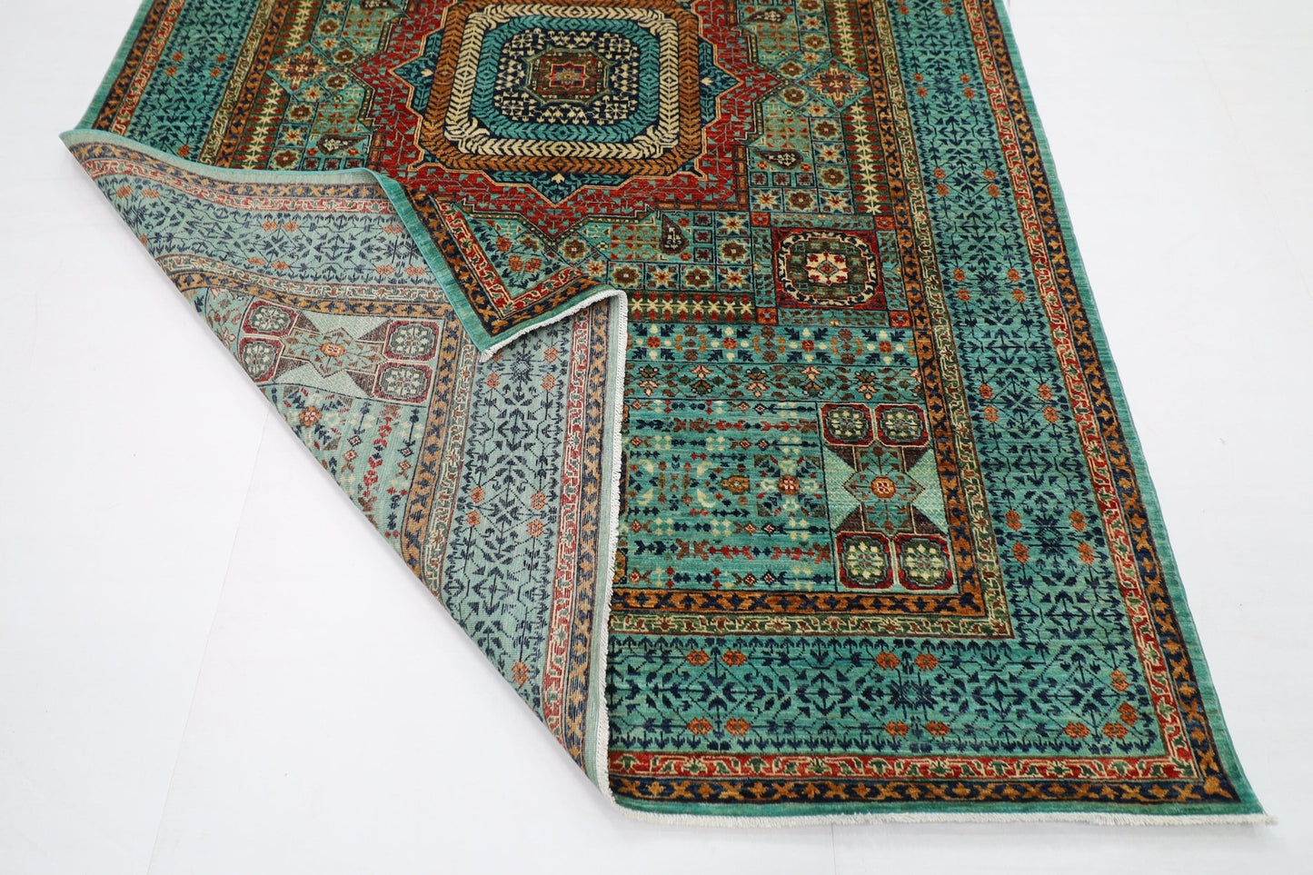 207 x 300 cm | Mamluk Area Rug Afghan Hand Knotted veg Dye Wool carpet - ART WOOL CARPET