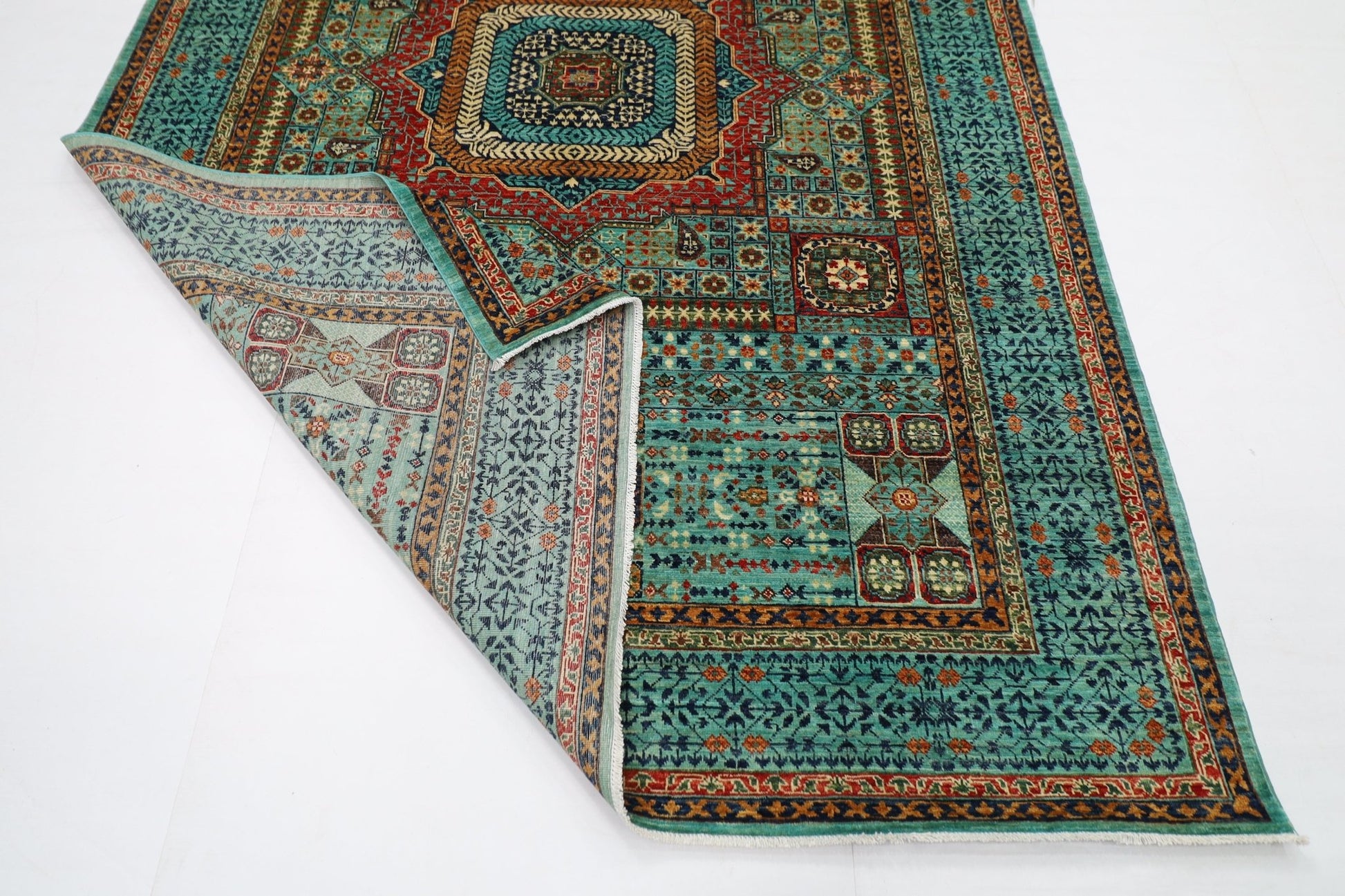 207 x 300 cm | Mamluk Area Rug Afghan Hand Knotted veg Dye Wool carpet - ART WOOL CARPET