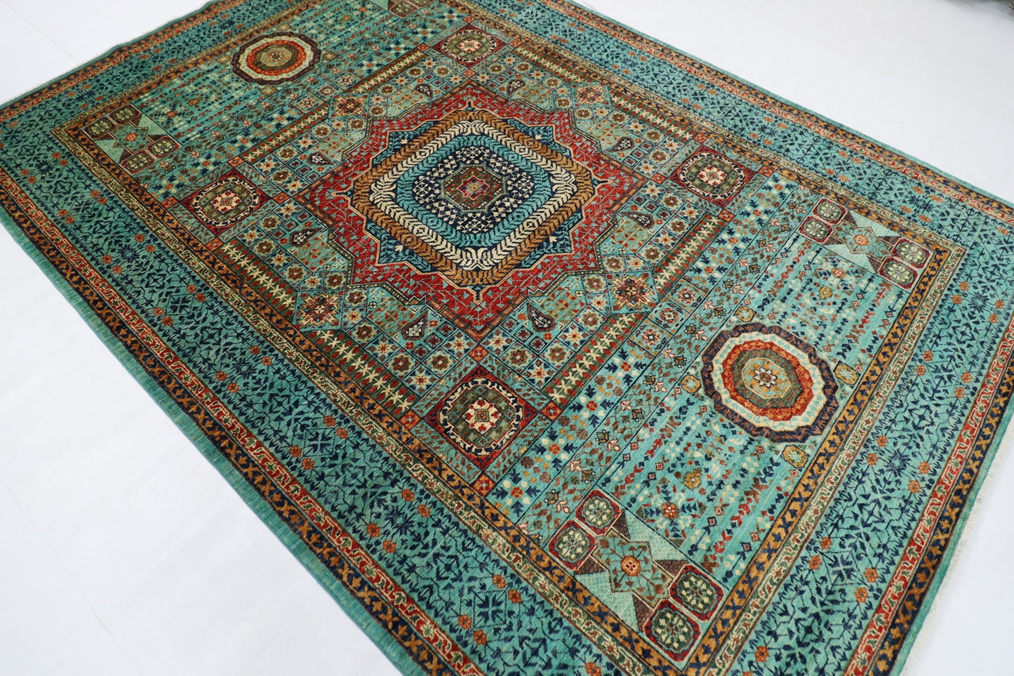 207 x 300 cm | Mamluk Area Rug Afghan Hand Knotted veg Dye Wool carpet - ART WOOL CARPET
