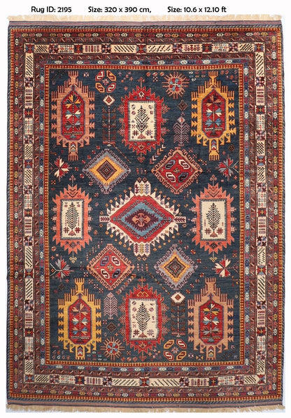 320 x 390 cm | Waziri Afghan Tribal Hand Knotted Carpet