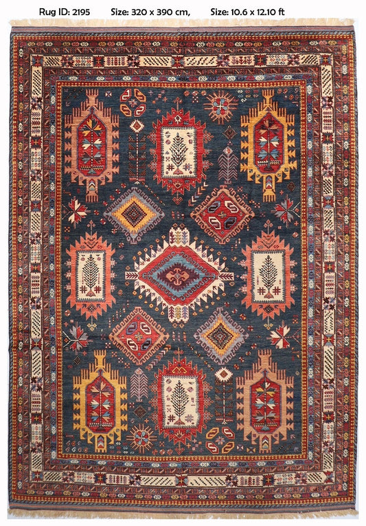 320 x 390 cm | Waziri Afghan Tribal Hand Knotted Carpet