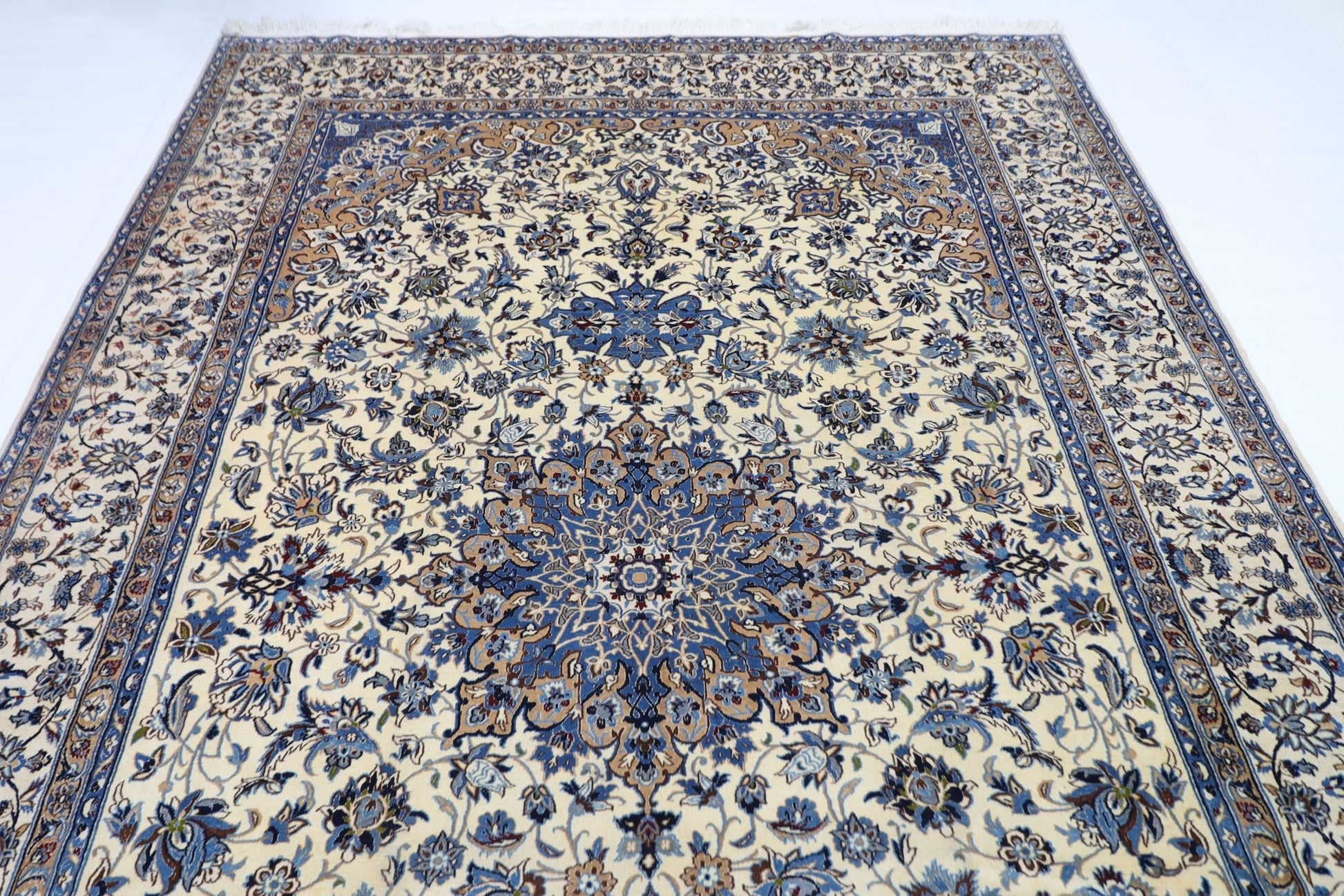 223 x 350 cm | Vintage 1990s Oriental Beige Area Rug Afghan Hand Knotted Wool carpet - ART WOOL CARPET