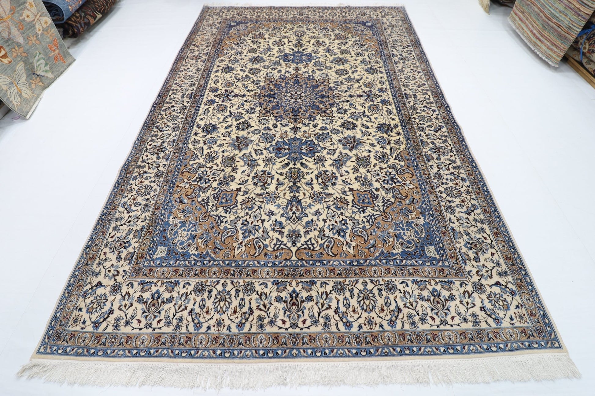 223 x 350 cm | Vintage 1990s Oriental Beige Area Rug Afghan Hand Knotted Wool carpet - ART WOOL CARPET