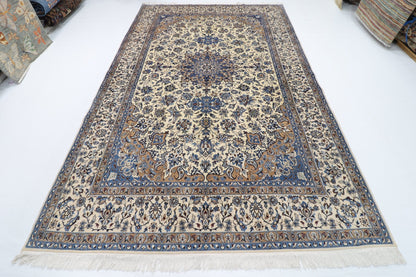 223 x 350 cm | Vintage 1990s Oriental Beige Area Rug Afghan Hand Knotted Wool carpet - ART WOOL CARPET