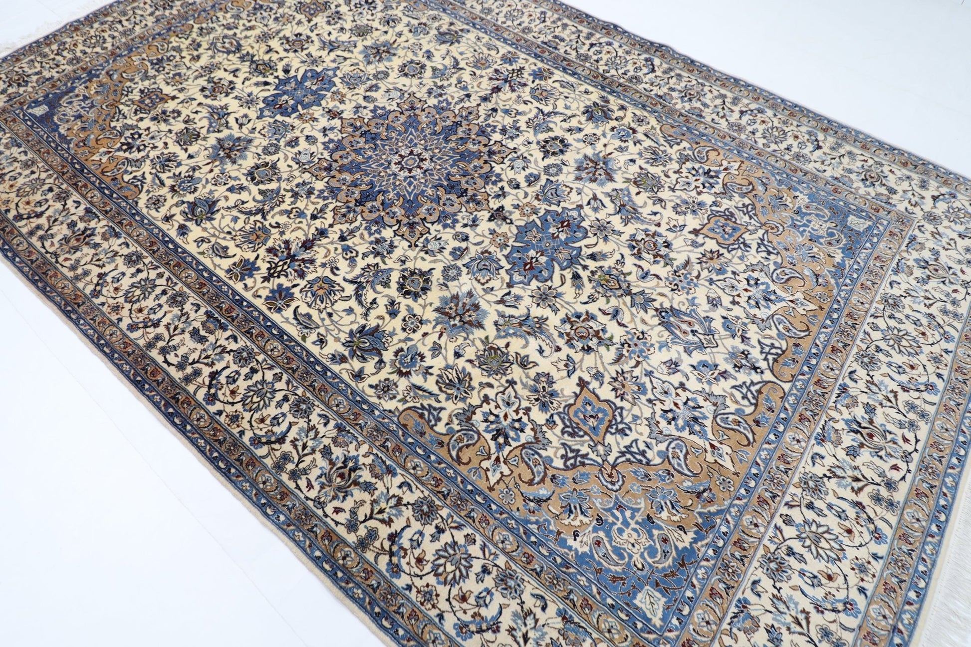 223 x 350 cm | Vintage 1990s Oriental Beige Area Rug Afghan Hand Knotted Wool carpet - ART WOOL CARPET