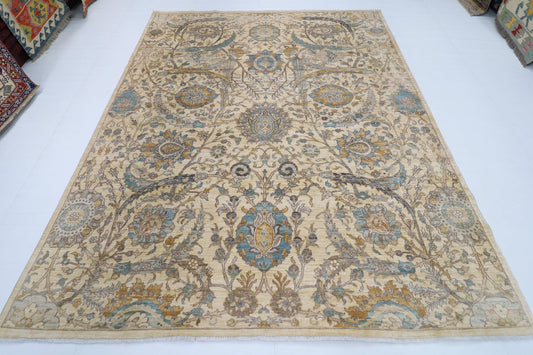 240 x 300 cm | Traditional Beige Area Rug Afghan Hand Knotted veg Dye Wool carpet - ART WOOL CARPET