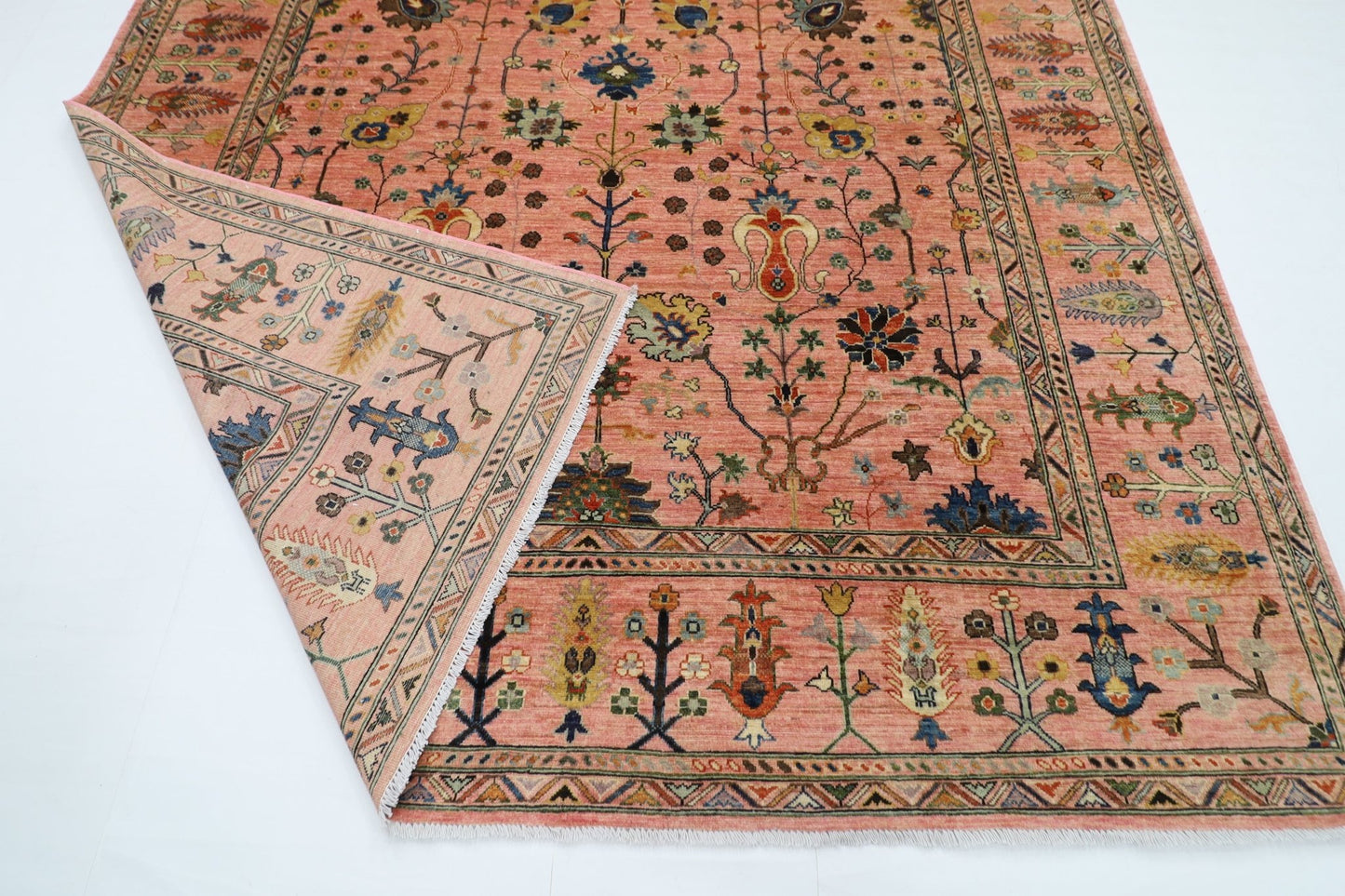 245 x 298 cm | Oriental Sultani Pink Area Rug Afghan Hand Knotted Veg Dye Wool carpet - ART WOOL CARPET