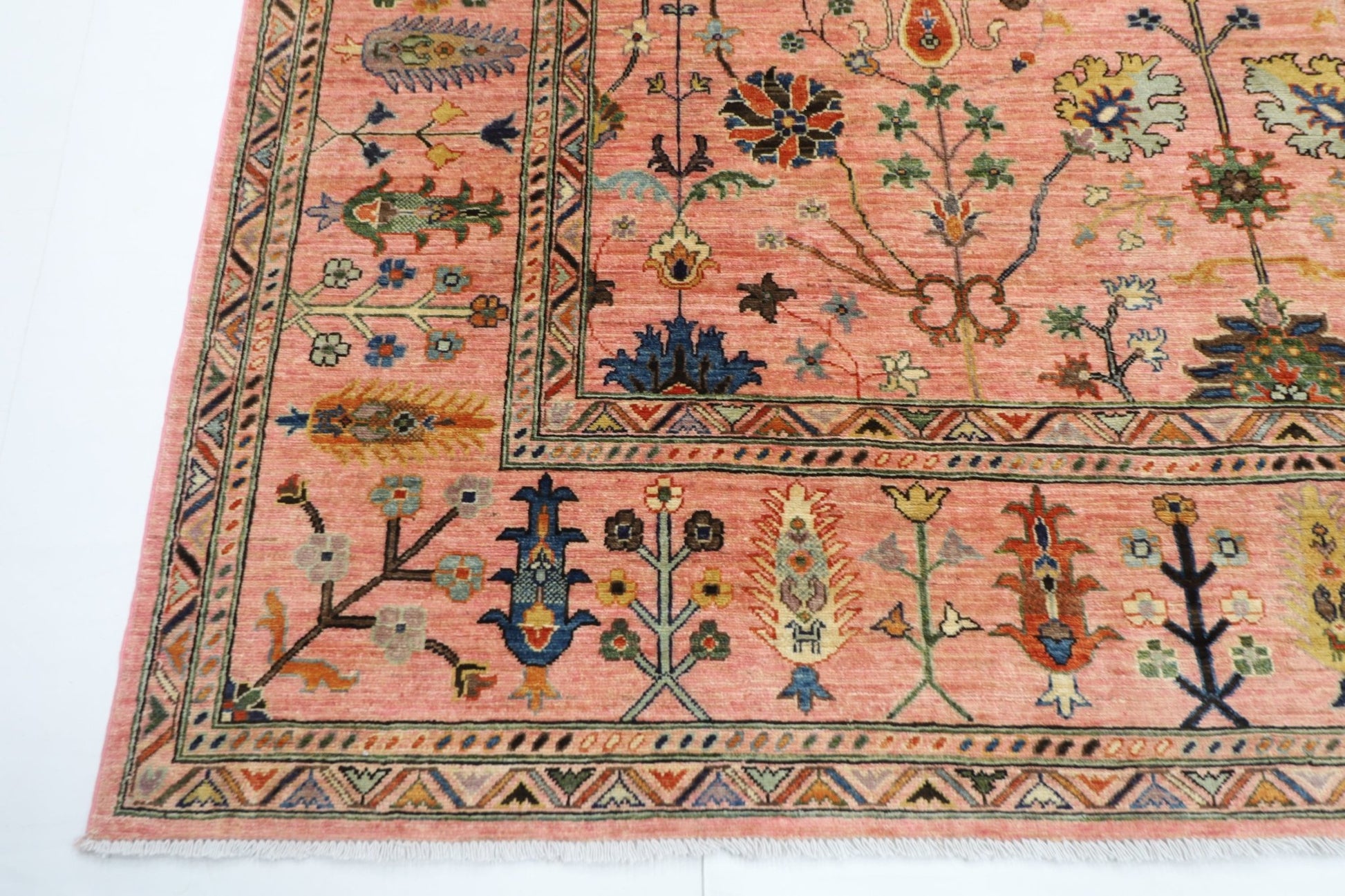 245 x 298 cm | Oriental Sultani Pink Area Rug Afghan Hand Knotted Veg Dye Wool carpet - ART WOOL CARPET