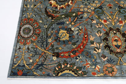 246 x 297 cm | Foral Blue Oriental Area Rug Afghan Hand Knotted Veg Dye Wool carpet - ART WOOL CARPET