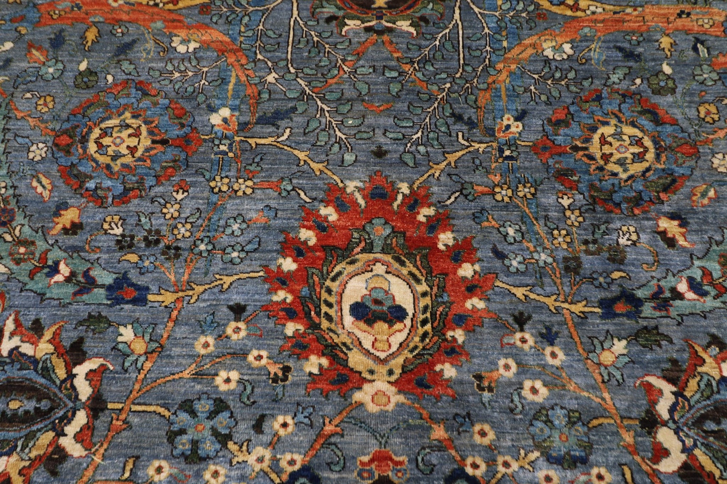 246 x 297 cm | Foral Blue Oriental Area Rug Afghan Hand Knotted Veg Dye Wool carpet - ART WOOL CARPET