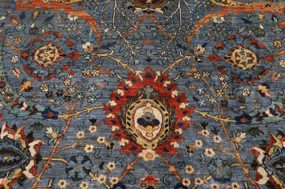 246 x 297 cm | Foral Blue Oriental Area Rug Afghan Hand Knotted Veg Dye Wool carpet - ART WOOL CARPET