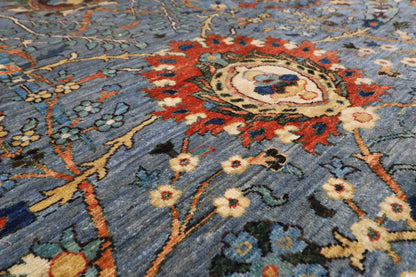 246 x 297 cm | Foral Blue Oriental Area Rug Afghan Hand Knotted Veg Dye Wool carpet - ART WOOL CARPET