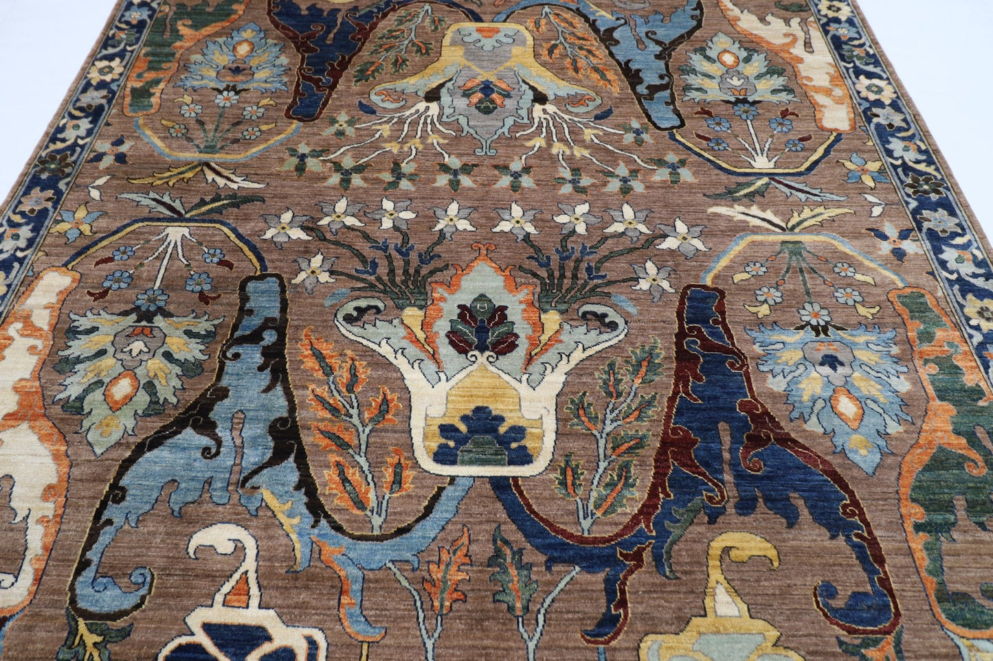 247 x 301 cm | Traditional Brown Area Rug Afghan Hand Knotted veg Dye Wool carpet - ART WOOL CARPET