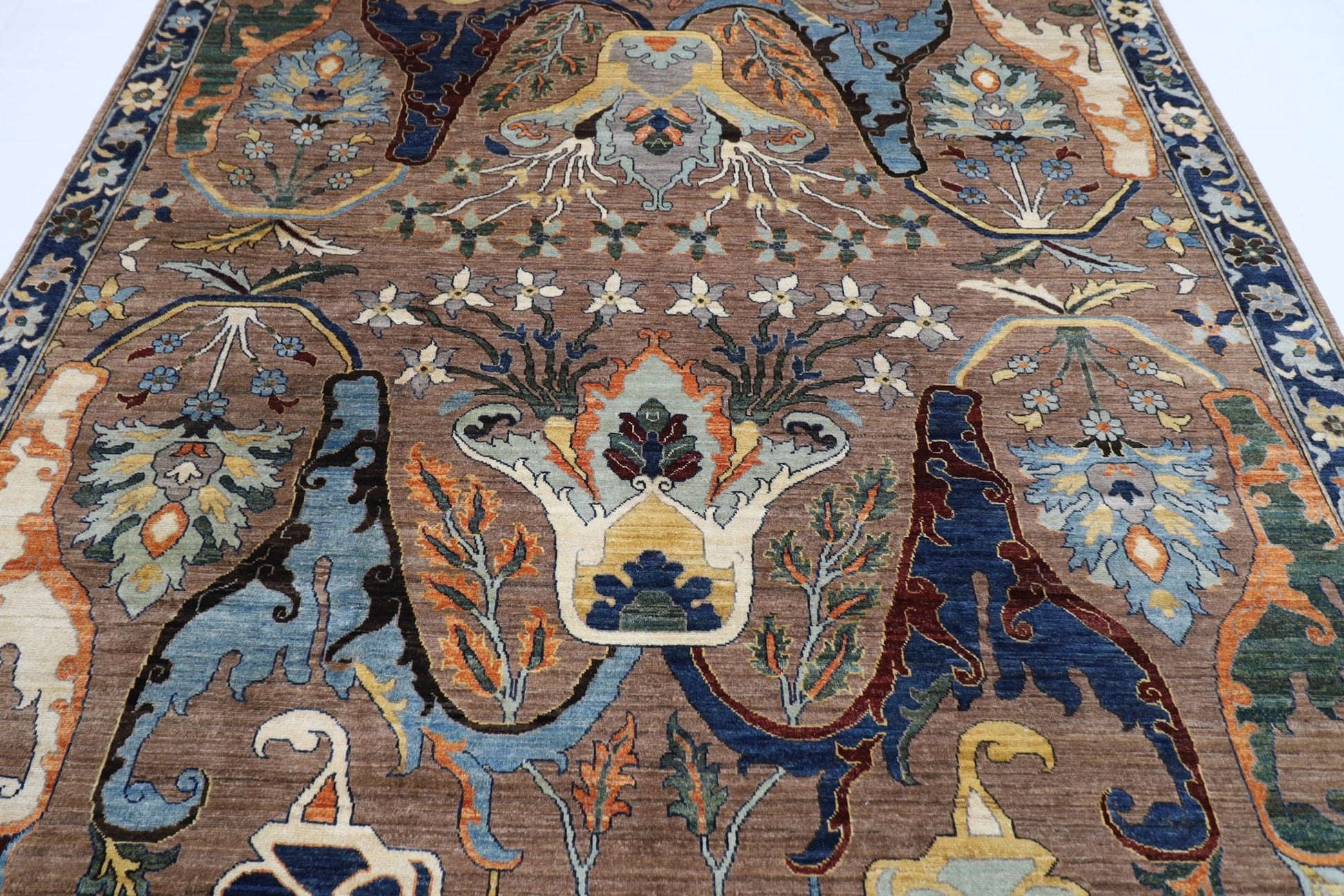 247 x 301 cm | Traditional Brown Area Rug Afghan Hand Knotted veg Dye Wool carpet - ART WOOL CARPET