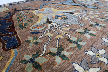 247 x 301 cm | Traditional Brown Area Rug Afghan Hand Knotted veg Dye Wool carpet - ART WOOL CARPET