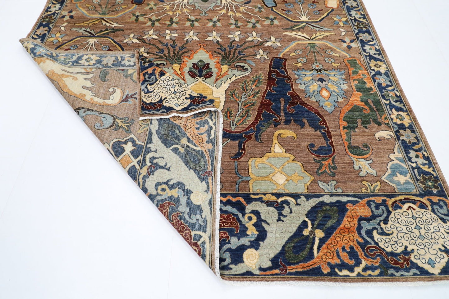 247 x 301 cm | Traditional Brown Area Rug Afghan Hand Knotted veg Dye Wool carpet - ART WOOL CARPET