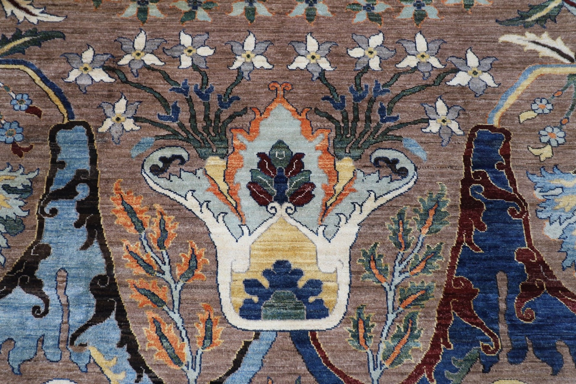 247 x 301 cm | Traditional Brown Area Rug Afghan Hand Knotted veg Dye Wool carpet - ART WOOL CARPET