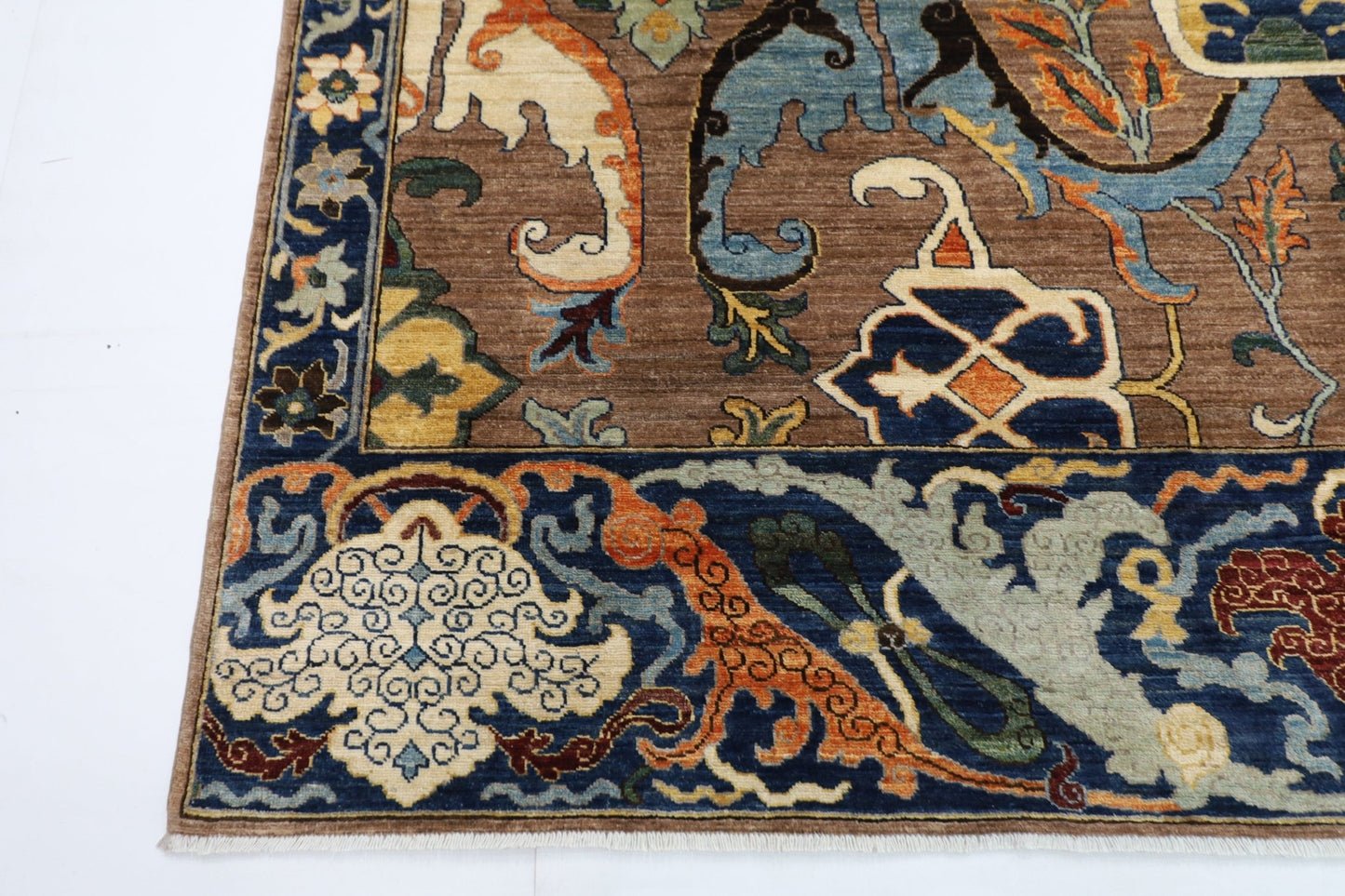 247 x 301 cm | Traditional Brown Area Rug Afghan Hand Knotted veg Dye Wool carpet - ART WOOL CARPET