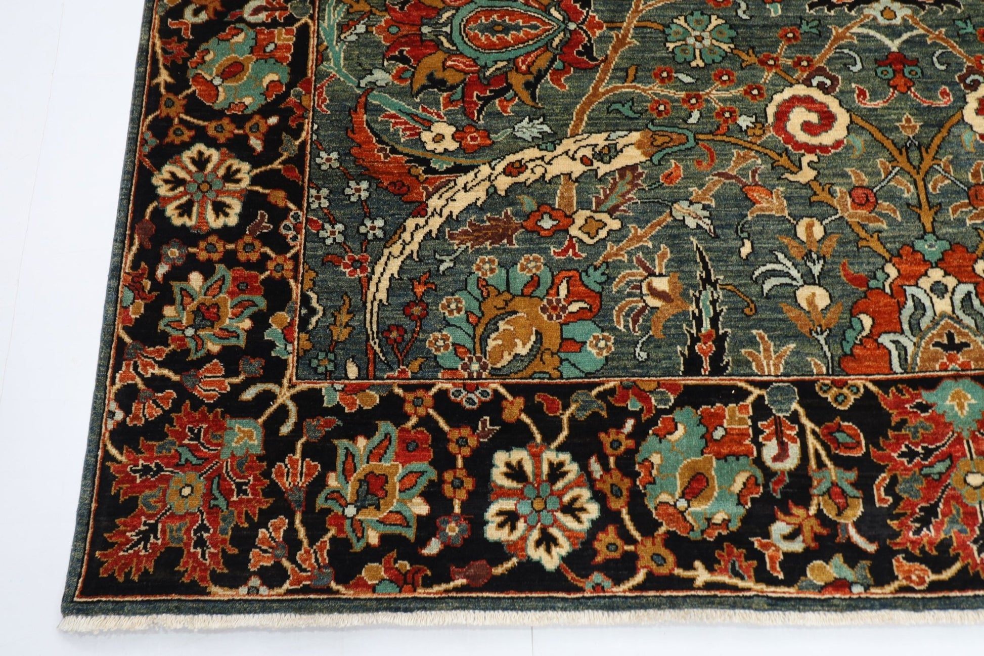 249 x 298 cm | Oriental Green Area Rug Afghan Hand Knotted Veg Dye Wool carpet - ART WOOL CARPET