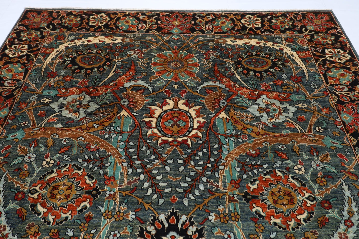 249 x 298 cm | Oriental Green Area Rug Afghan Hand Knotted Veg Dye Wool carpet - ART WOOL CARPET