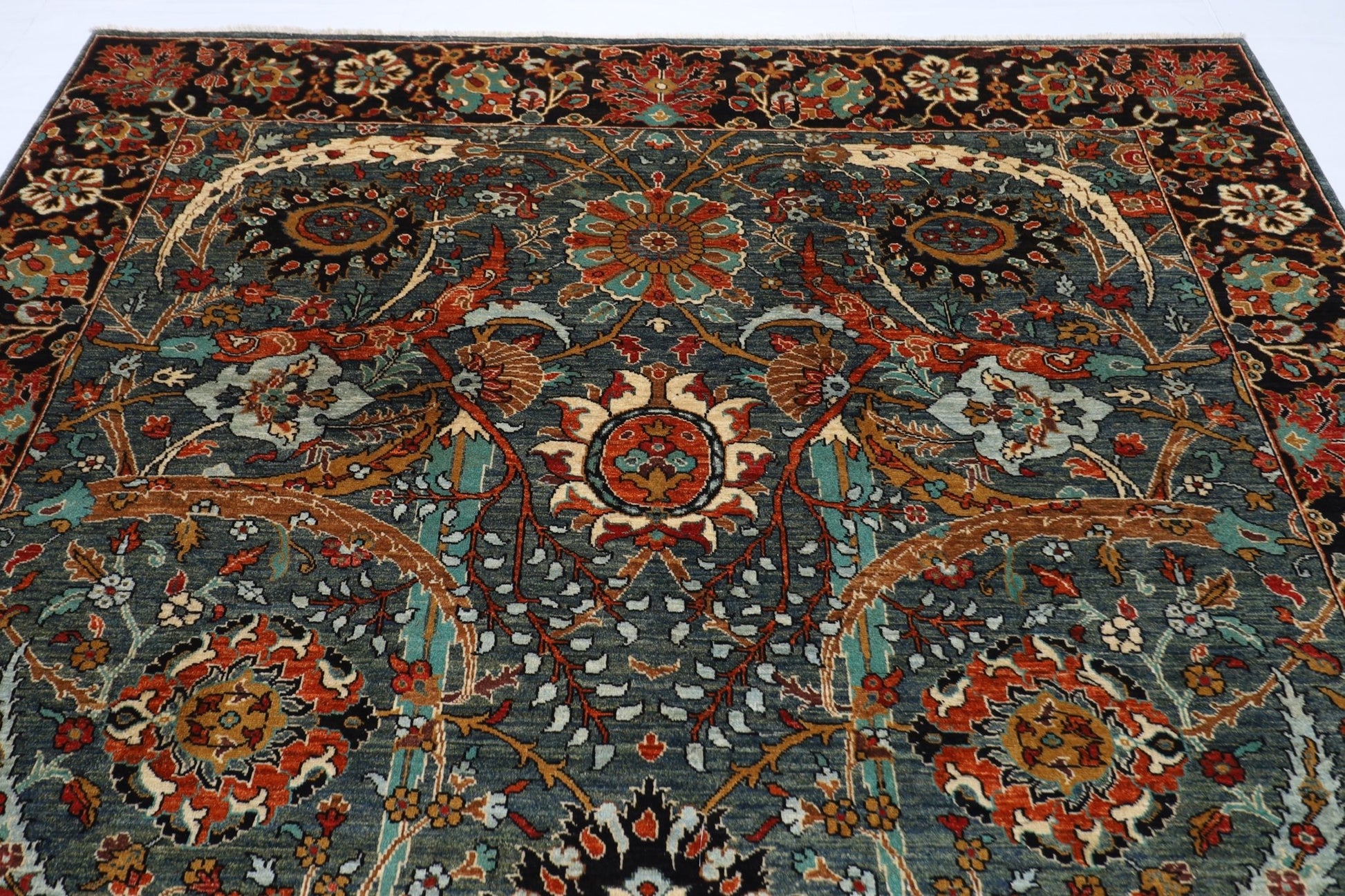 249 x 298 cm | Oriental Green Area Rug Afghan Hand Knotted Veg Dye Wool carpet - ART WOOL CARPET