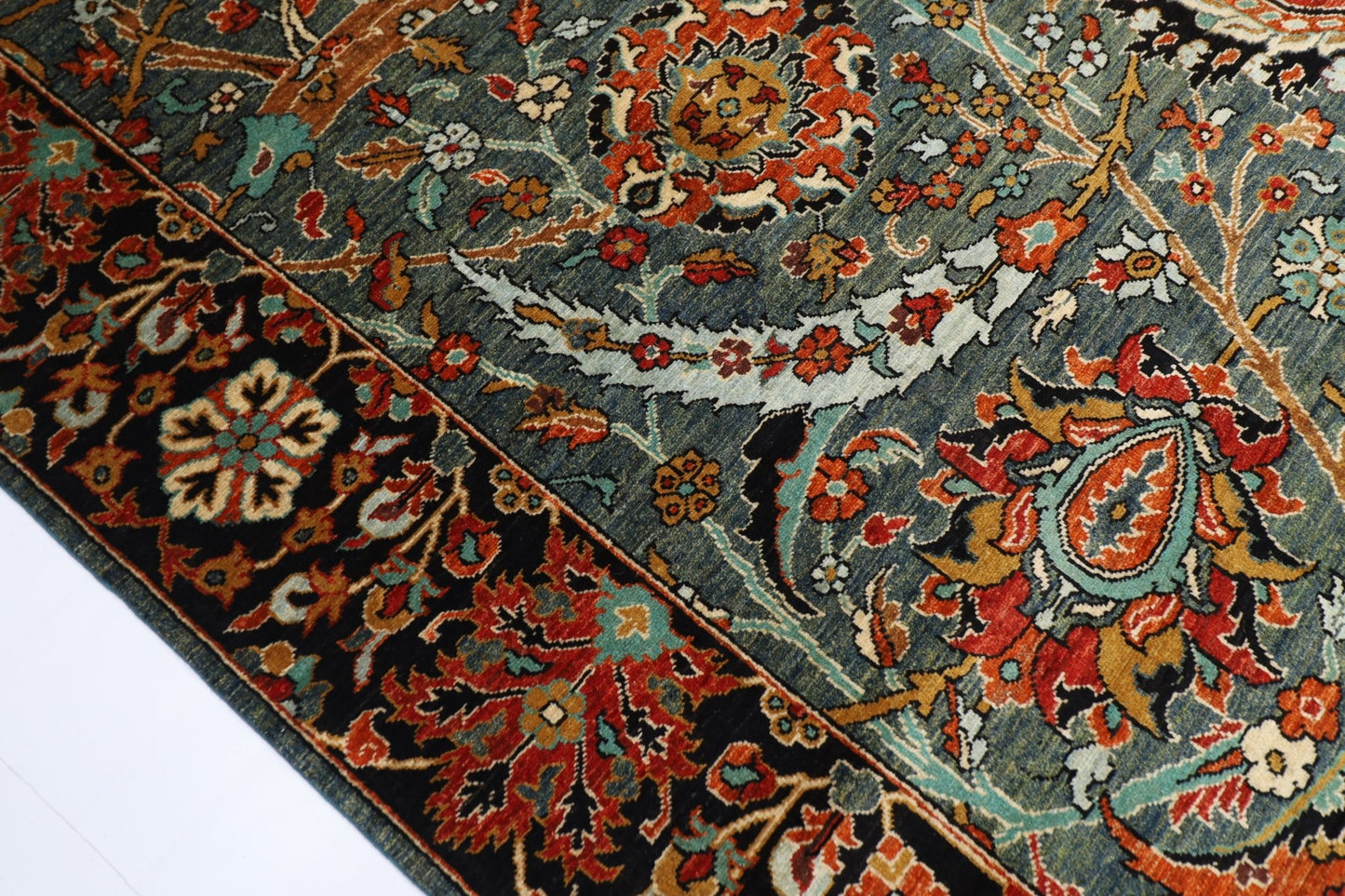 249 x 298 cm | Oriental Green Area Rug Afghan Hand Knotted Veg Dye Wool carpet - ART WOOL CARPET