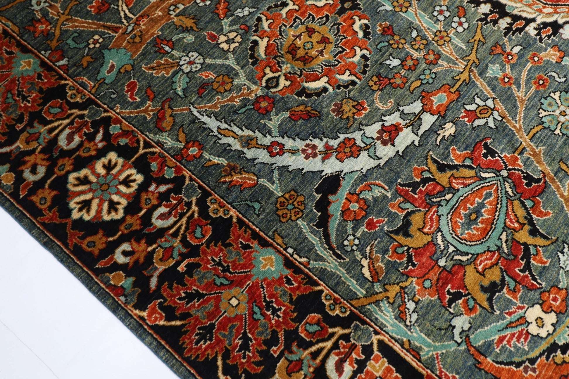249 x 298 cm | Oriental Green Area Rug Afghan Hand Knotted Veg Dye Wool carpet - ART WOOL CARPET