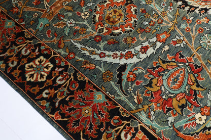 249 x 298 cm | Oriental Green Area Rug Afghan Hand Knotted Veg Dye Wool carpet - ART WOOL CARPET