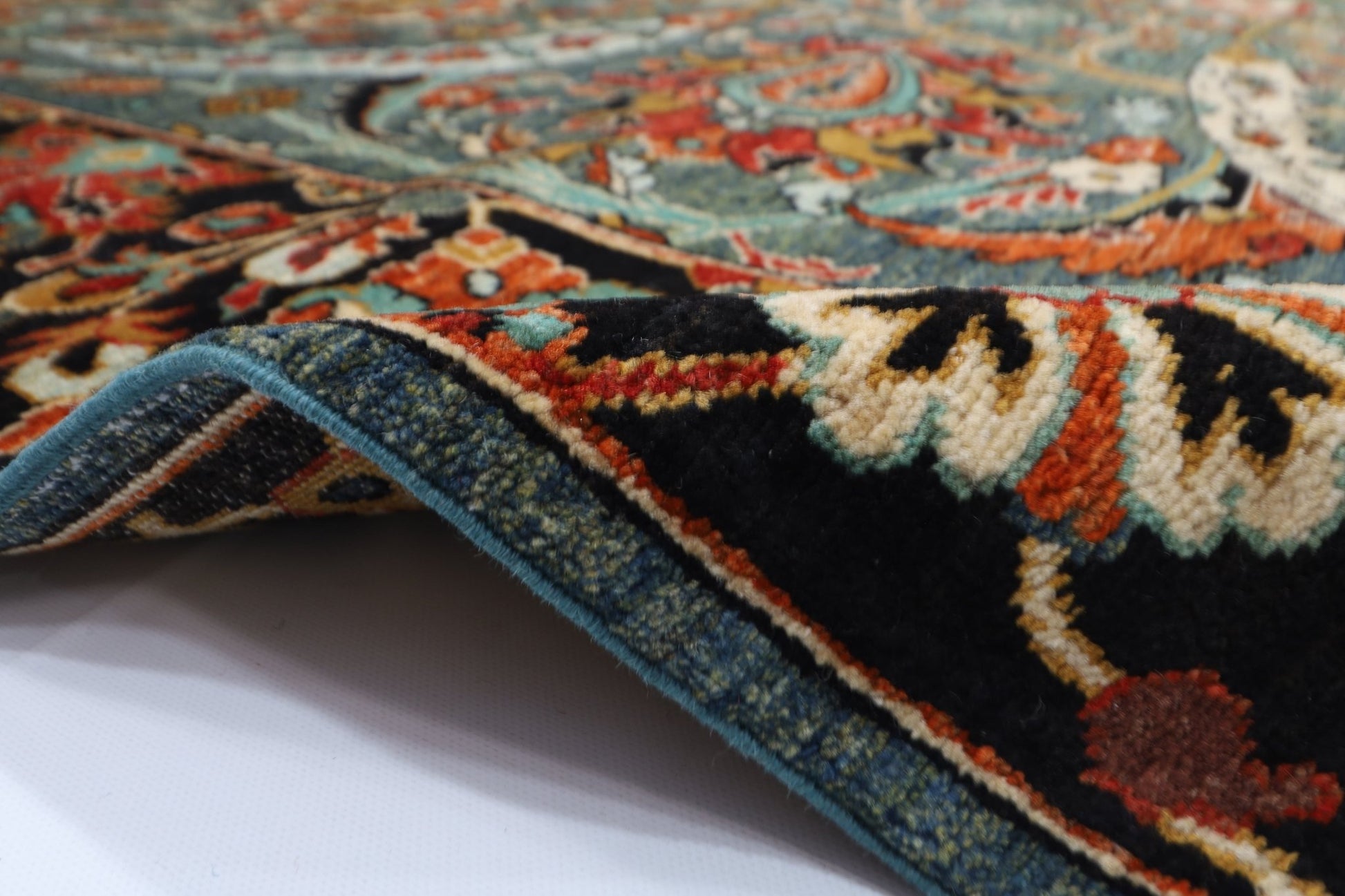 249 x 298 cm | Oriental Green Area Rug Afghan Hand Knotted Veg Dye Wool carpet - ART WOOL CARPET