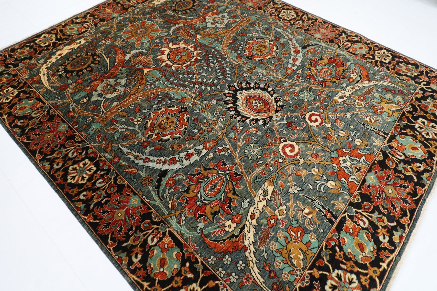 249 x 298 cm | Oriental Green Area Rug Afghan Hand Knotted Veg Dye Wool carpet - ART WOOL CARPET