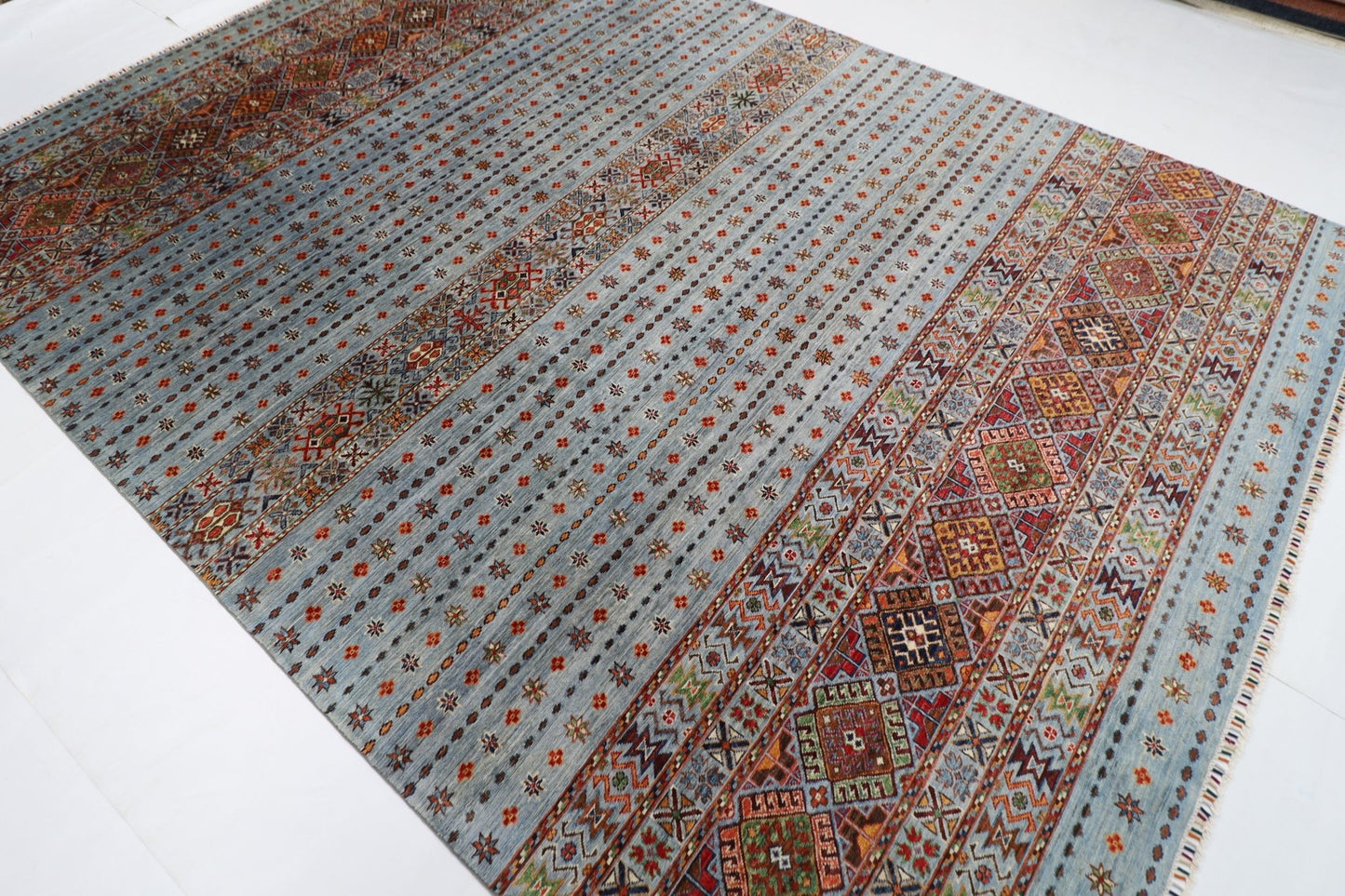 250 x 345 cm | Traditional Gray Area Rug Afghan Hand Knotted veg Dye Wool carpet - ART WOOL CARPET