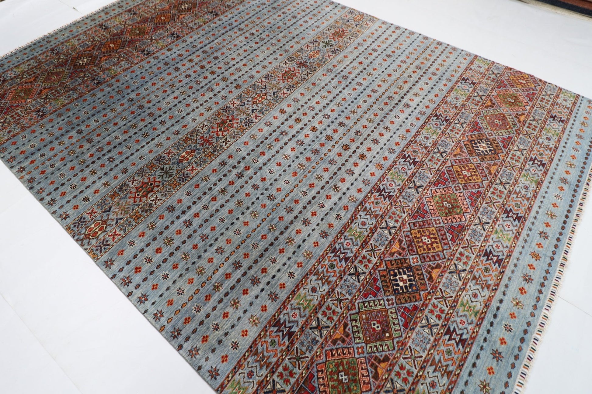 250 x 345 cm | Traditional Gray Area Rug Afghan Hand Knotted veg Dye Wool carpet - ART WOOL CARPET