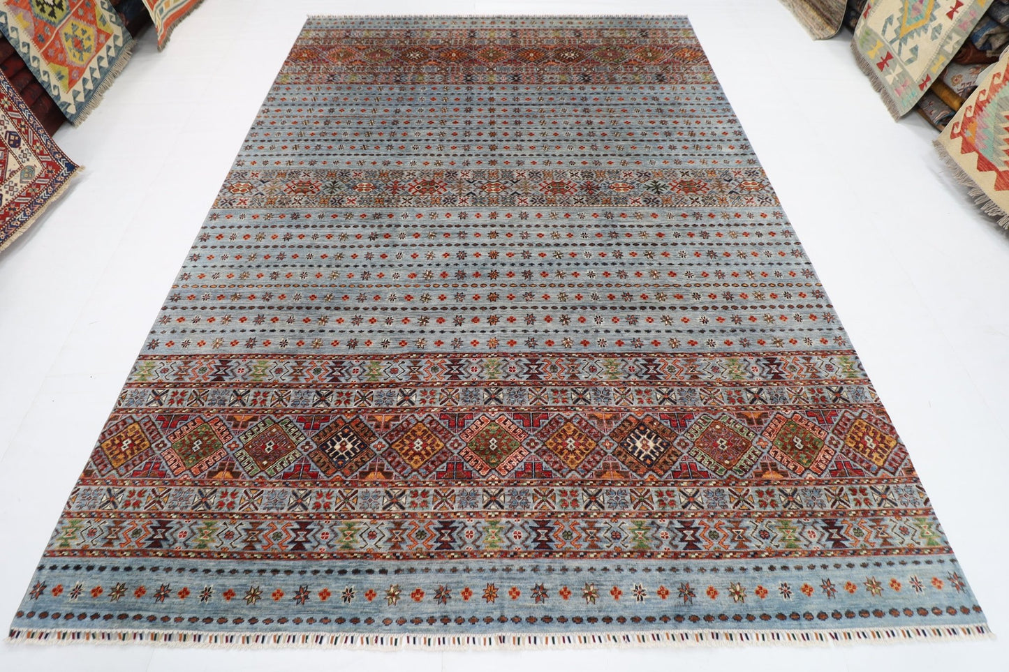 250 x 345 cm | Traditional Gray Area Rug Afghan Hand Knotted veg Dye Wool carpet - ART WOOL CARPET
