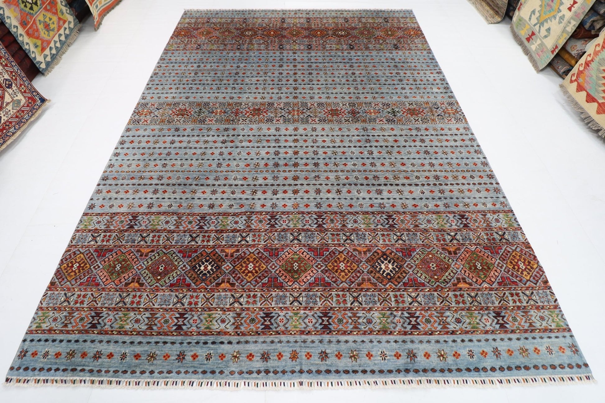 250 x 345 cm | Traditional Gray Area Rug Afghan Hand Knotted veg Dye Wool carpet - ART WOOL CARPET