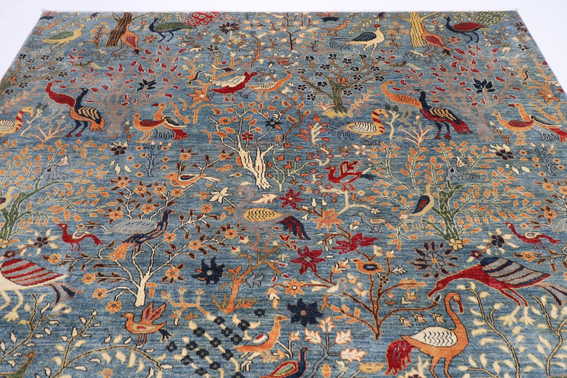 252 x 293 cm | Oriental Birds Blue Area Rug Afghan Hand Knotted Veg Dye Wool carpet - ART WOOL CARPET