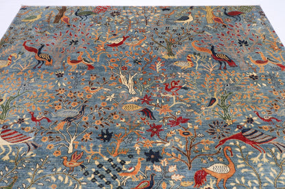252 x 293 cm | Oriental Birds Blue Area Rug Afghan Hand Knotted Veg Dye Wool carpet - ART WOOL CARPET