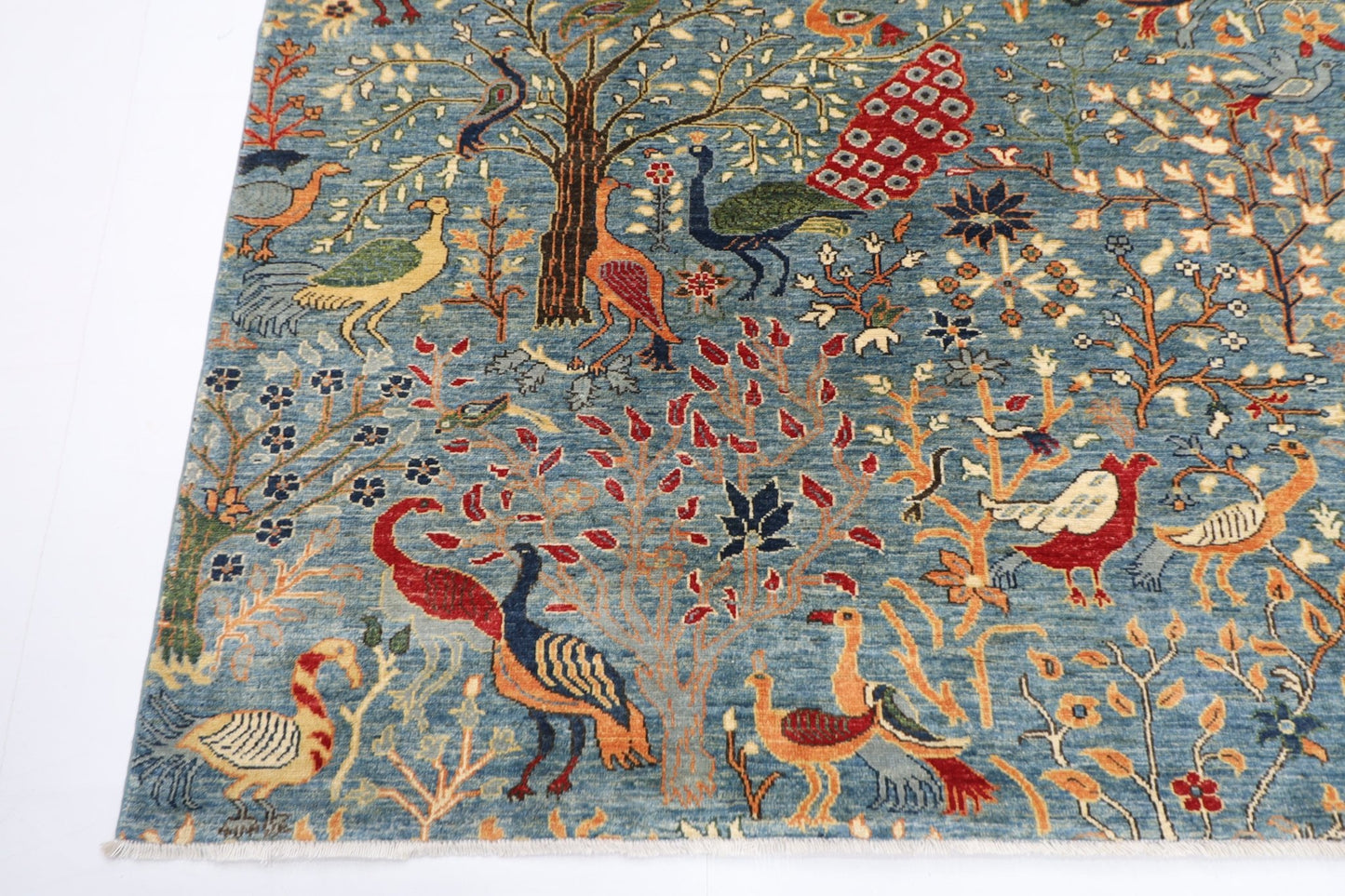 252 x 293 cm | Oriental Birds Blue Area Rug Afghan Hand Knotted Veg Dye Wool carpet - ART WOOL CARPET
