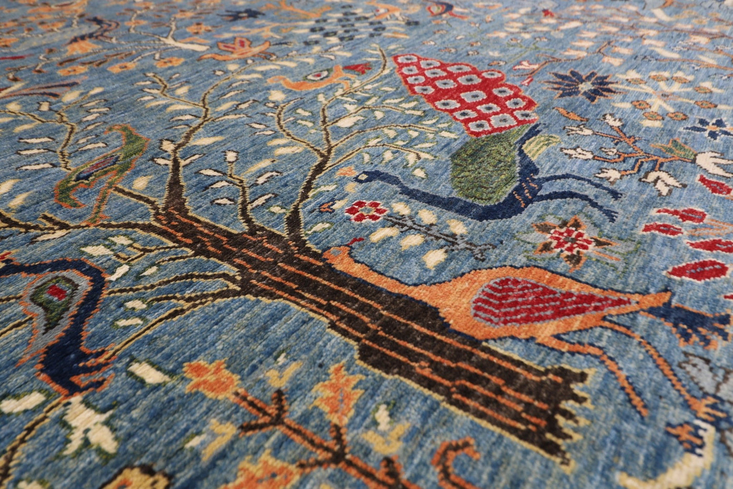 252 x 293 cm | Oriental Birds Blue Area Rug Afghan Hand Knotted Veg Dye Wool carpet - ART WOOL CARPET