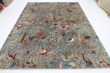 252 x 293 cm | Oriental Birds Blue Area Rug Afghan Hand Knotted Veg Dye Wool carpet - ART WOOL CARPET